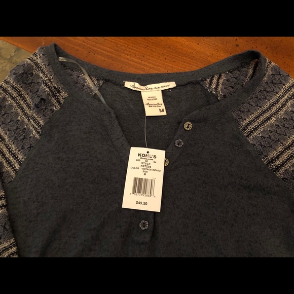 American Rag Mixed Media Pullover Henley - M - Picture 2 of 6